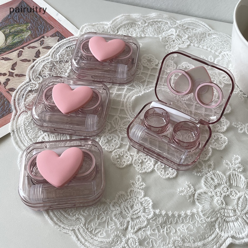 Prt Tempat Kontak Lensa Pink Transparan Love Bow Contact Lens Case Girl Portable Beauty Pupil Box Storage Eye Care Container Box PRT