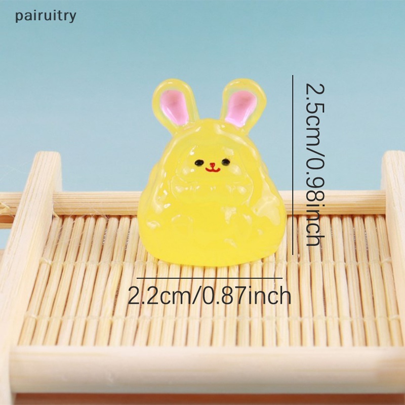 Prt 2pcs Miniatur Boneka Kartun Kelinci Bercahaya Lucu Resin Bunny Ornamen Mobil Dekorasi Rumah PRT