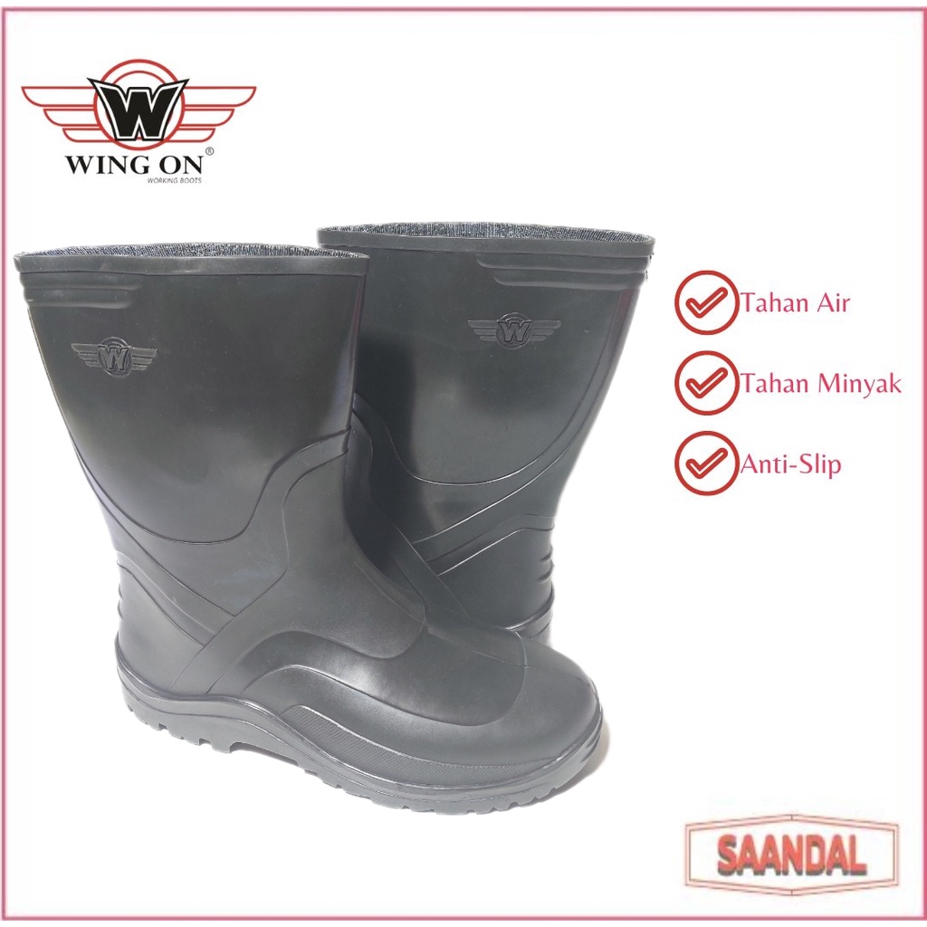 Sepatu Boot Safety Kerja Hitam Pendek Wing On 8899 Anti Air dan Minyak