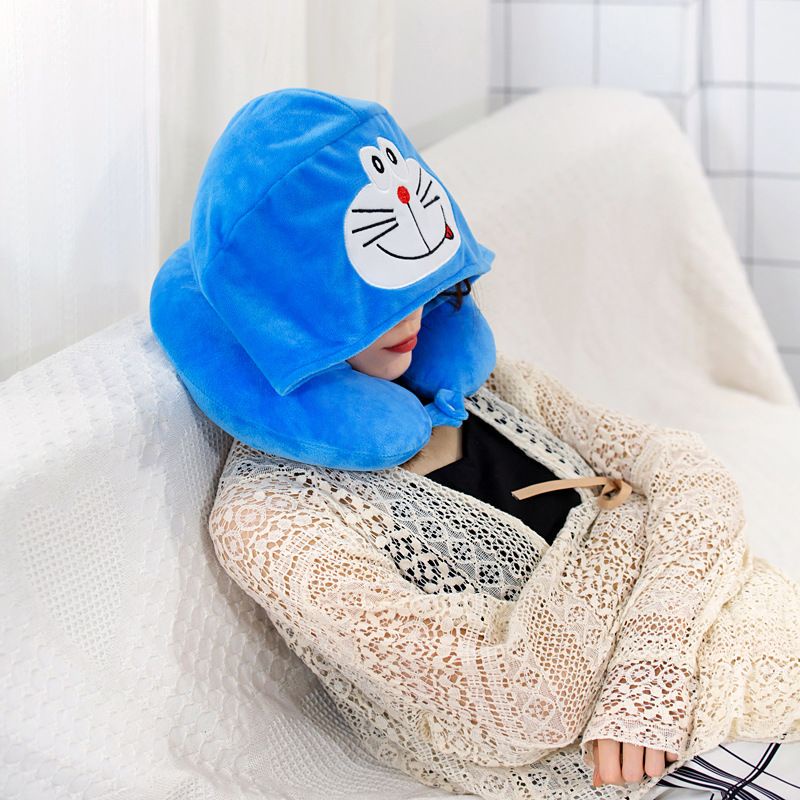 Hooded Neck Pillow Bantal Leher / Pikachu Doraemon Neck Pillowtravel / Bantal Leher Halus Lembut Terbaru Lucu Bantal Sandaran Mewah Tidur Busa Travel Portabel Mobil Pesawat Bus Kereta Kantor Cute Neck Pillow