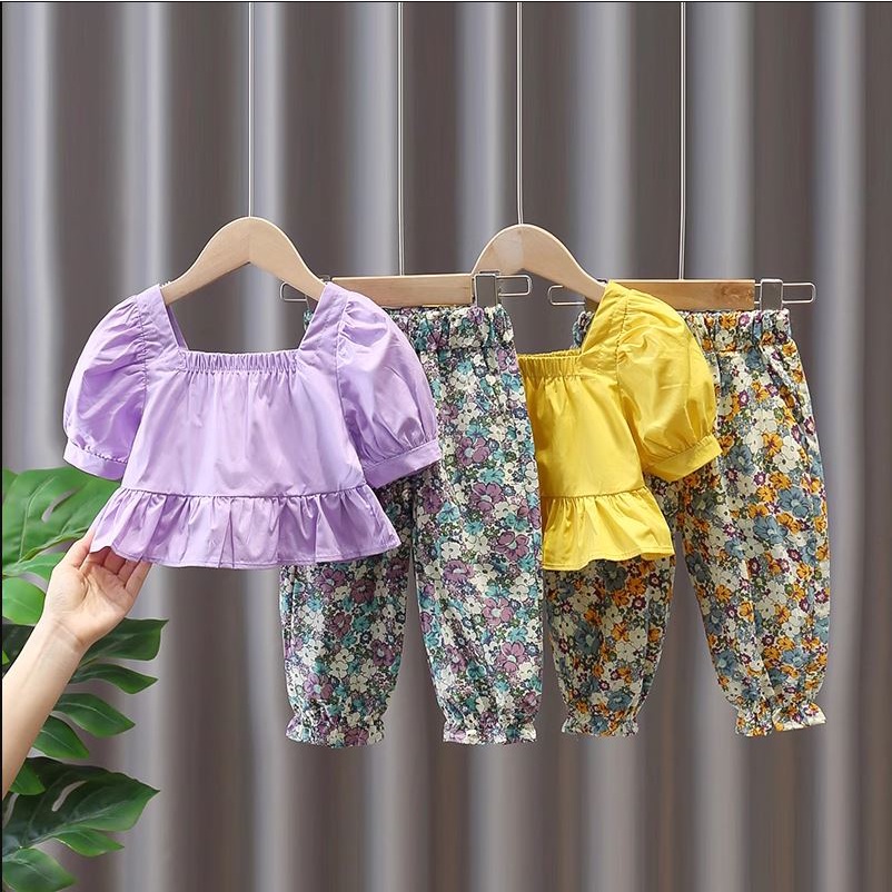 ZASKIYA- Setelan Melly Anak Blouse Lengan Pendek Baju Anak Usia 1-5 tahun