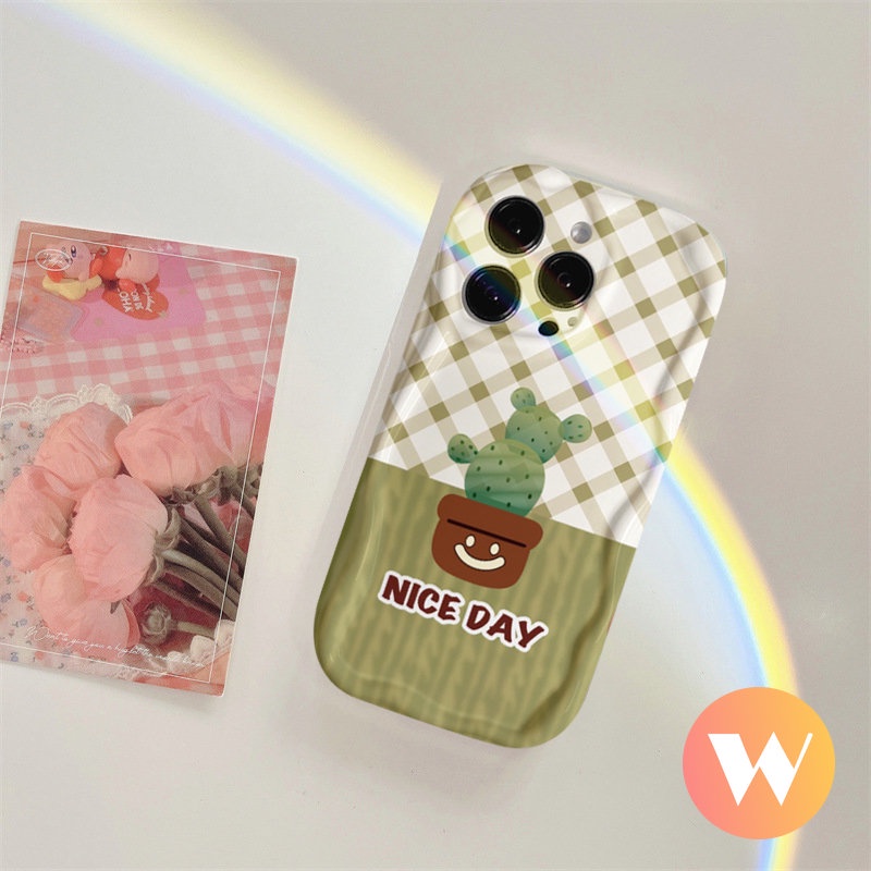 Casing Tepi Melengkung Bergelombang 3D Untuk Redmi Note10 12 10Pro 11s 11 10s Pro Max Plus Redmi 9A A2 10C A1 10A 10 9T 9 9C NFC POCO M3 Fresh Pot Tanaman Kaktus Pola Kisi Casing Tpu Lembut