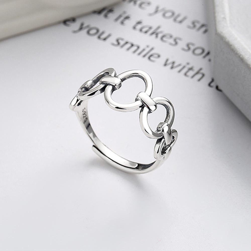 Mxbeauty Wanita Cincin Bulat Segar Fashion Perak Pasangan Perhiasan Enamel Klasik Jewelry Adjustable Gaya Korea Aksesoris