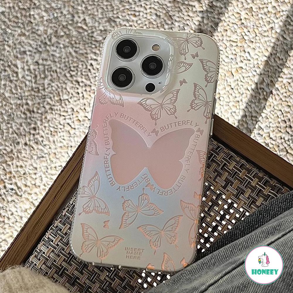 IPHONE Case Kupu-Kupu Gradasi Motif Ganda Kompatibel Untuk Iphone14 13 12 Pro Max11 Lembut TPU Shockproof Pelindung Ponsel Cover