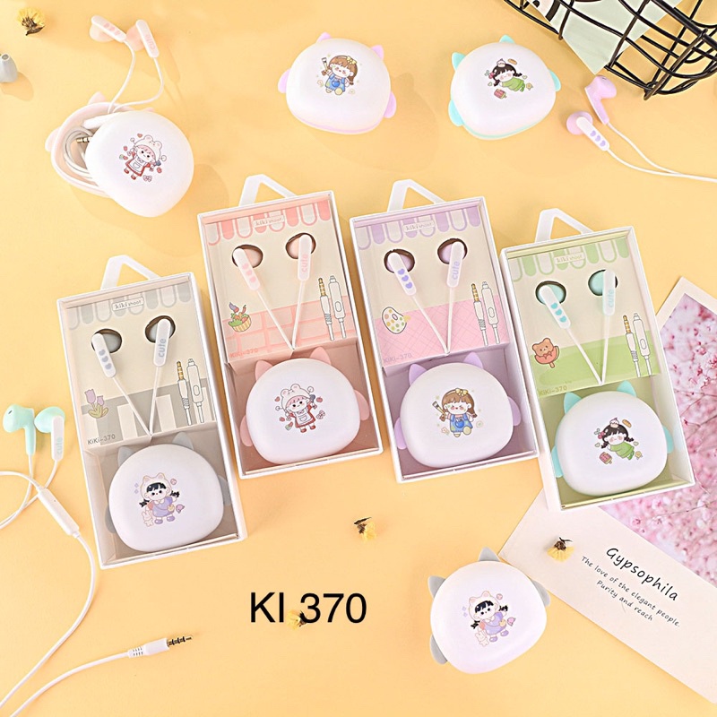 [ KI 370 ] Set Headset Earphone motif girl so imut  + Wadah penyimpanan Earphone Motif