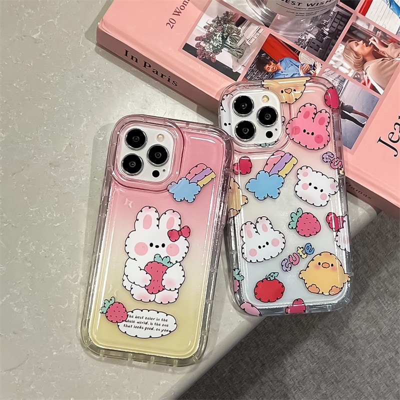 IPHONE Casing Ponsel Kelinci Lucu Kompatibel Untuk Iphone7Plus8Plus6Plus11 14 13 12 Pro MAX XR X XS MAX SE Airbag Shockproof Cover