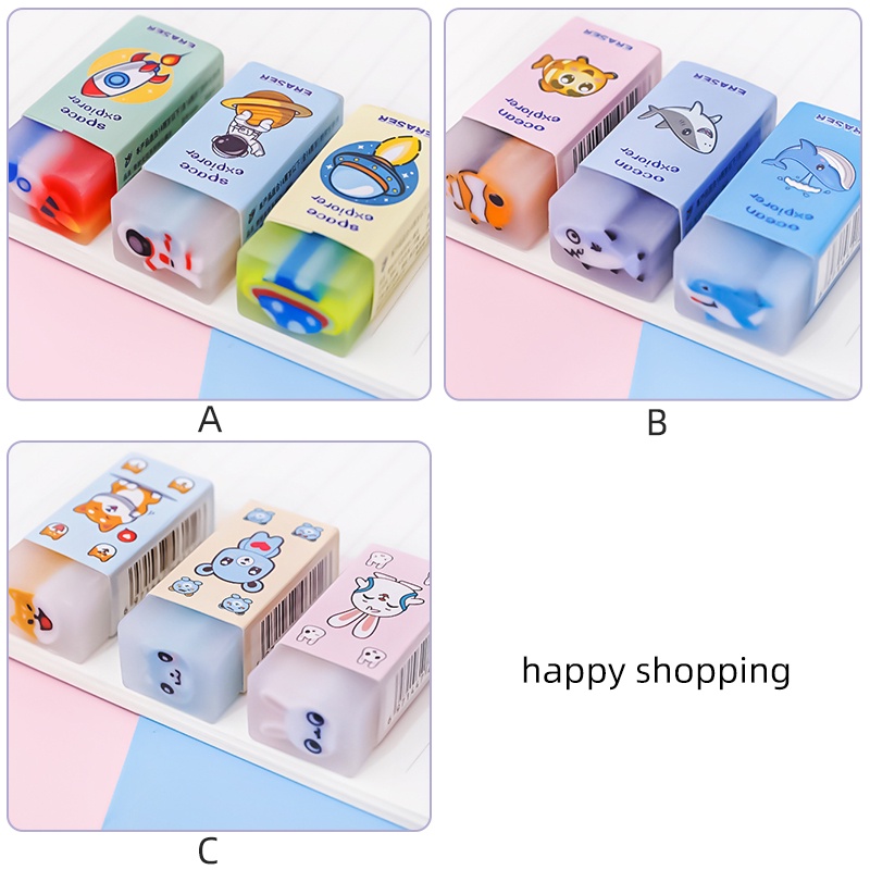 3pcs Kartun Lucu Sandwich Jelly Erasers Mahasiswa Portable Penghapus Tanpa Debu