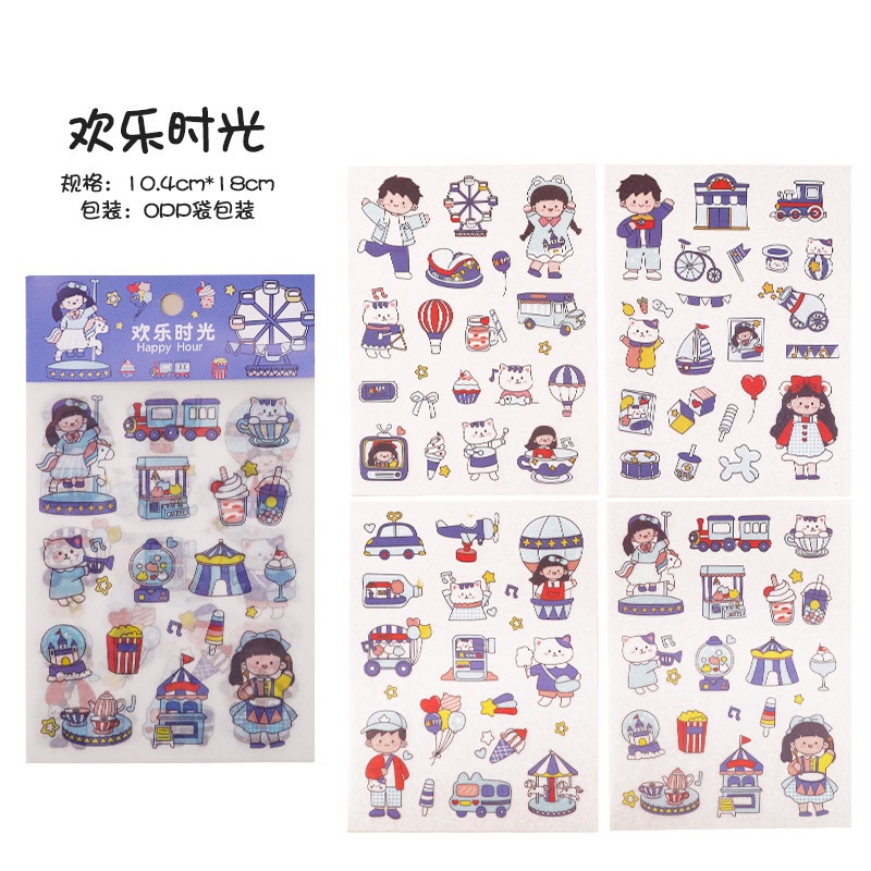 4lembar/set Kartun Gadis Anak Buku Pegangan Dekoratif Stiker DIY Diary Buku PVC Self-adhesive Stickers