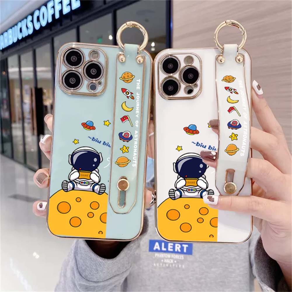 Xiaomi Poco X5 5G M4 Pro M3 Pro X3 NFC Redmi10 12C 9T Note9 Note9S Note9 Pro Note8 Note10 5G Fashion Gelang Case Perjalanan Astronot Mewah Plating Soft Phone Cover BY