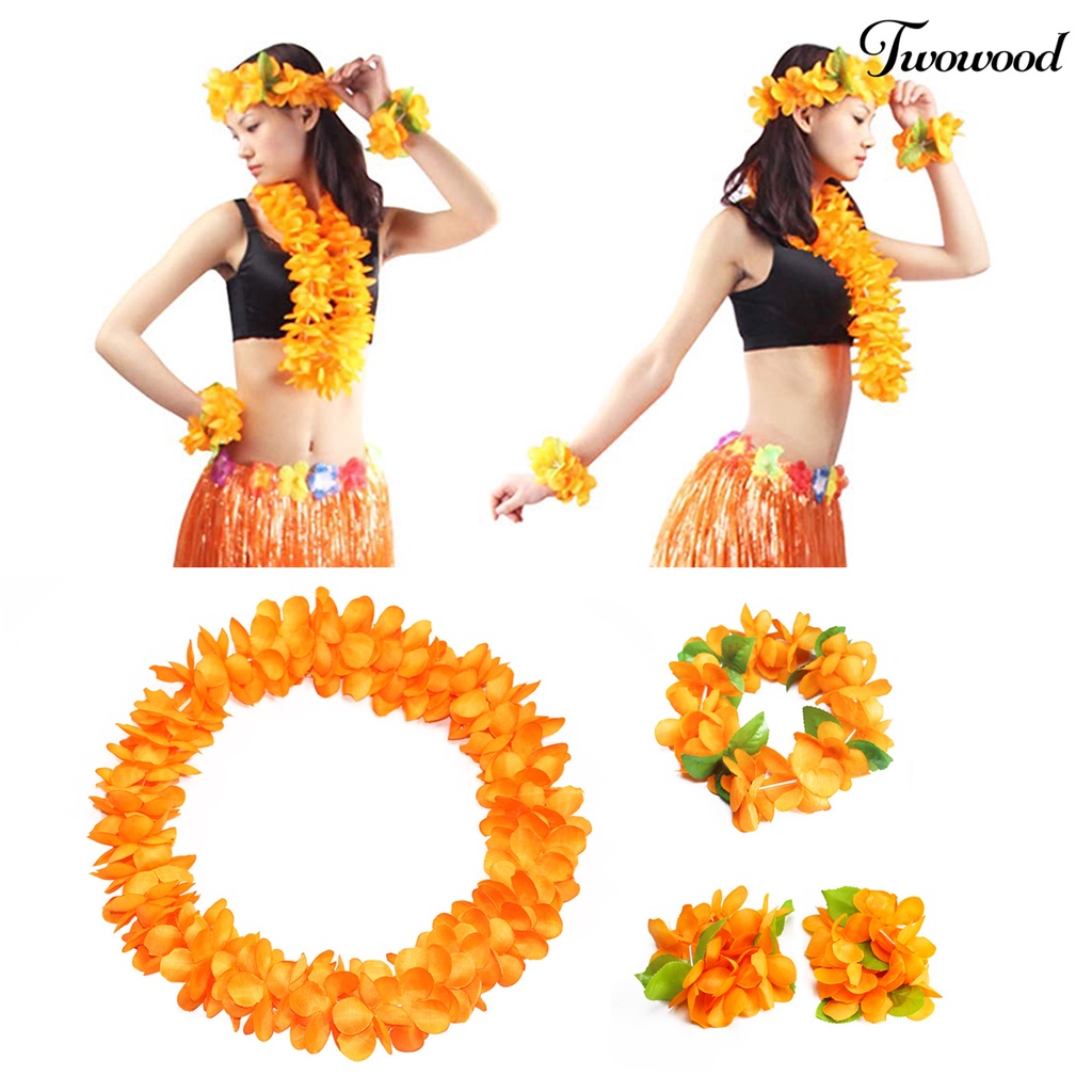 Twowood 4Pcs/Set Penebalan Warna Vibrant 80Pcs Flower Hawaii Garland Hawaii Bunga Kalung Bando Gelang Lei Perlengkapan Pesta