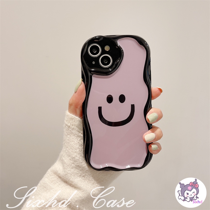 IPHONE Kompatibel Untuk Iphone14 13 12 11 Pro Max SE2020 X Xr Xs Max8 7 6 6s Plus Ins Sederhana Senyum Pasangan 3D Tepi Melengkung Gelombang Glossy Shockproof Phone Case Soft Cover