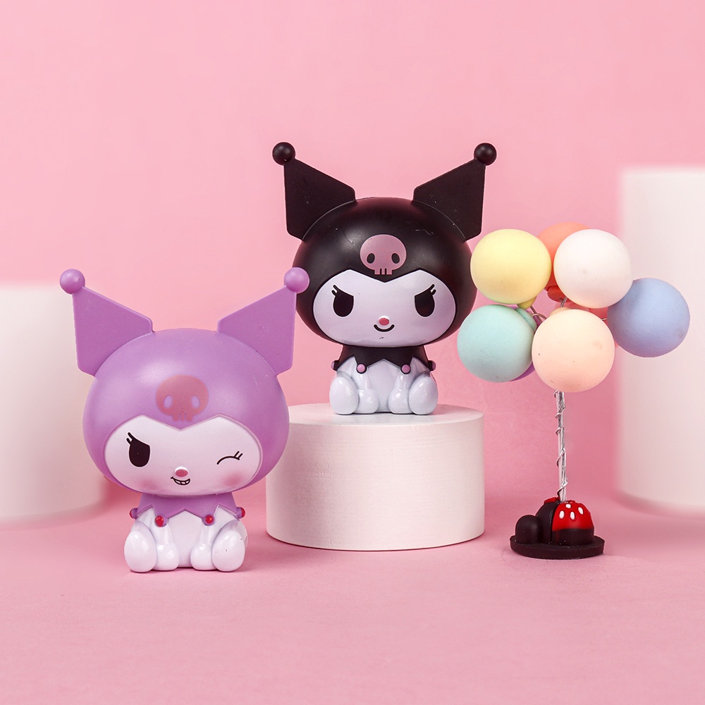 Figure Sanrio Kuromi Cinnamoroll Pochacco Plastik Model Boneka Mini Hiasan Kue Anak