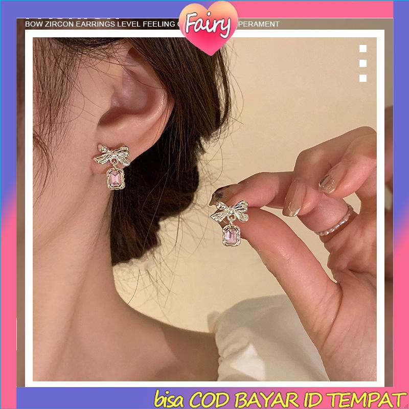 Anting Dasi Kupu-kupu Berlian Zircon Bow Stud Anting Fashion Korea Gaya Untuk Wanita F