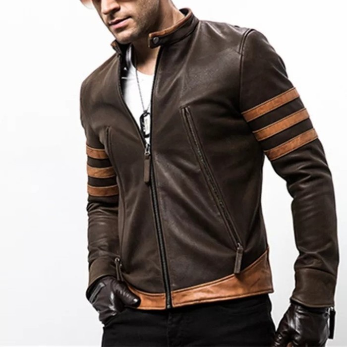 Jaket Kulit Casual Coklat Strip Lengan Jaket Kulit Garut FLO-44