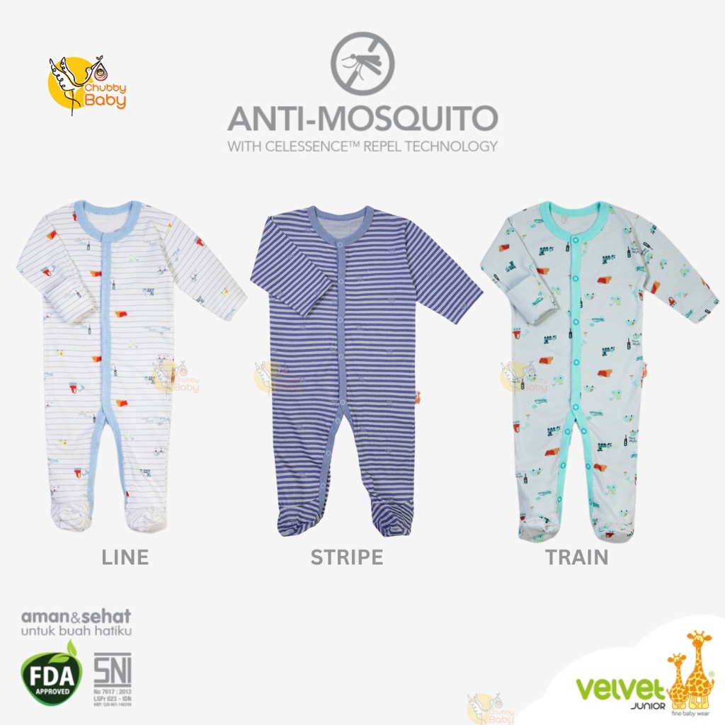 Velvet Junior Anti Mosquito Sleepsuit Tutup Kaki Set A | Baju Anti Nyamuk