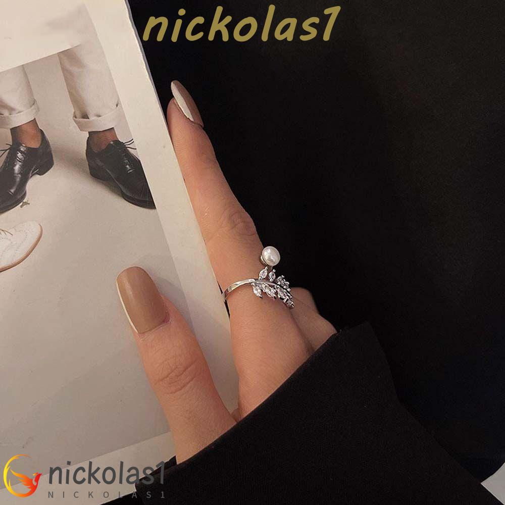 Nickolas1 Zirkon Jari Cincin Temperamen Teman Hadiah Romantis Mutiara Hati Berlian Imitasi Logam Zirkon Gaya Korea Terbuka Rings