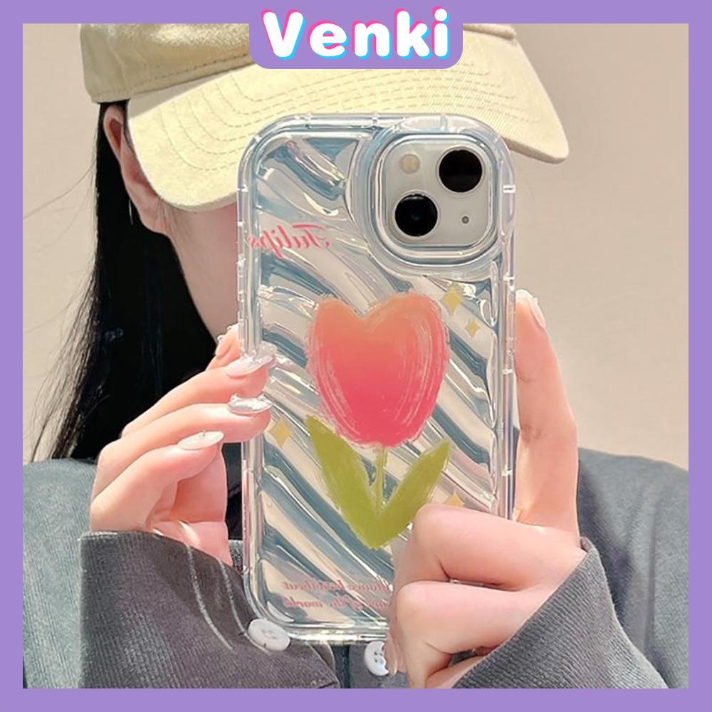 VENKI - Untuk iPhone 11 iPhone Case Laser Reflektif Bening Phone Case TPU Soft Shockproof Airbag Phone Case Cantik Tulip Kompatibel dengan iPhone 14 13 Pro max 12 Pro Max XR 7 8PLus