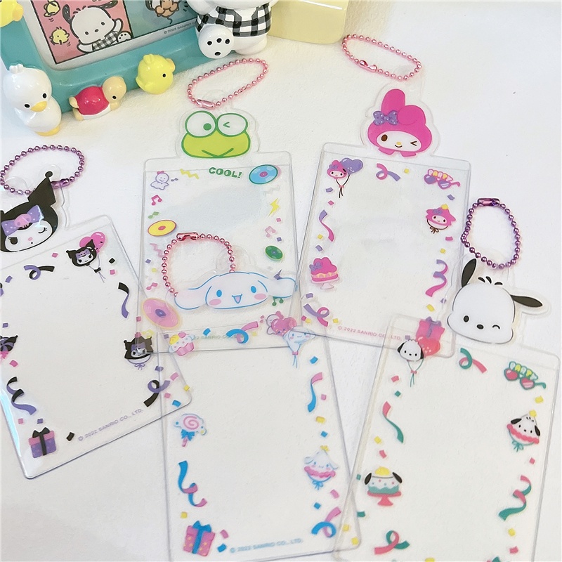 Pemegang Kartu Renda Sanrio Lucu Rantai iwith Kartun Transparan Card Case Untuk Idol Photocard Pelindung Name Tag Staionery