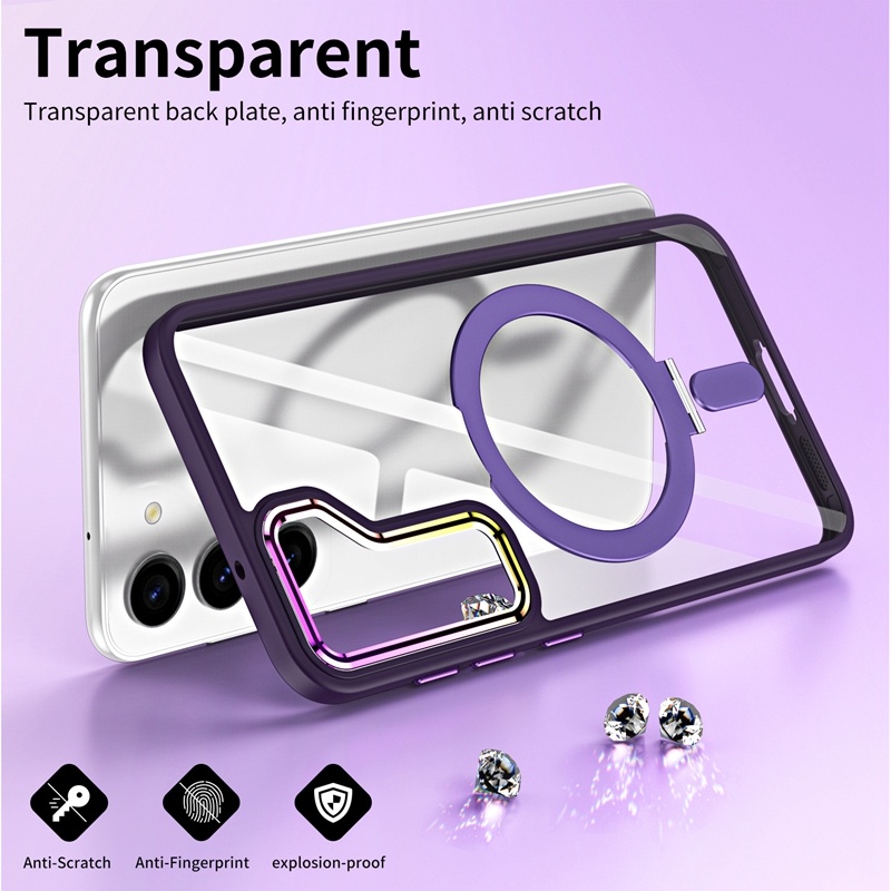 Magsafe Metal Holder Phone Case For Samsung S23 Ultra S23+ Plus S23 Clear Back Cover Aluminium Shockproof Case Stand