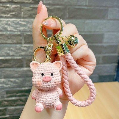 3d Resin Rajut Lucu Kartun Hewan Dinosaurus Babi Bebek Kelinci Dengan Tali Kepang Mobil Rumah Gantungan Kunci Keychain Tas Phone Case Bluetooth Earphone Cover Charms Liontin Hadiah Untuk Pria Wanita