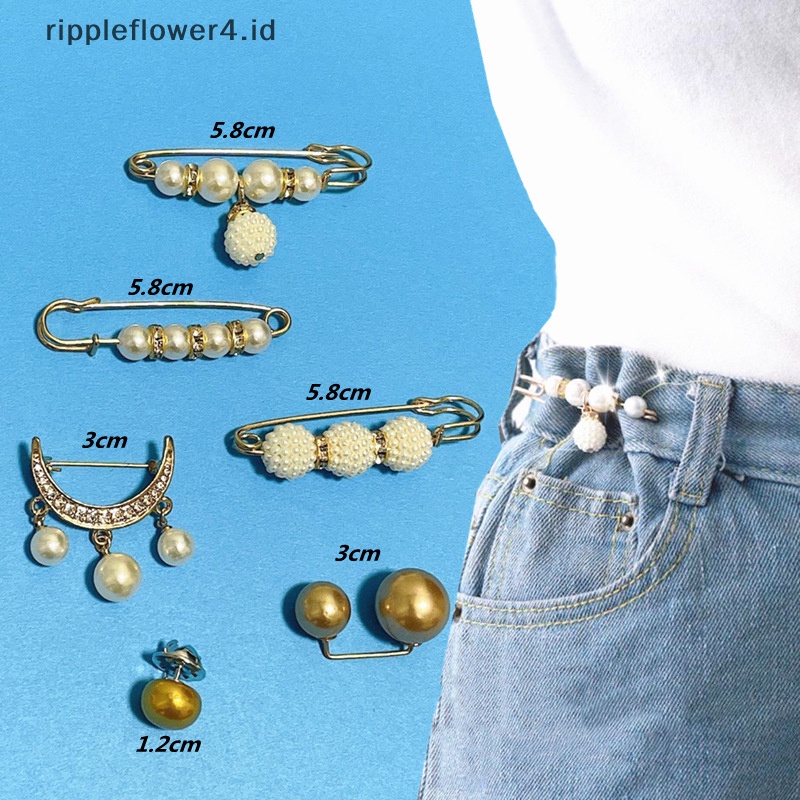 {rippleflower4.id} 6pcs /set Mutiara Bros Pengencang Pinggang Pin Lebih Kecil Membuka Bawah Bros~