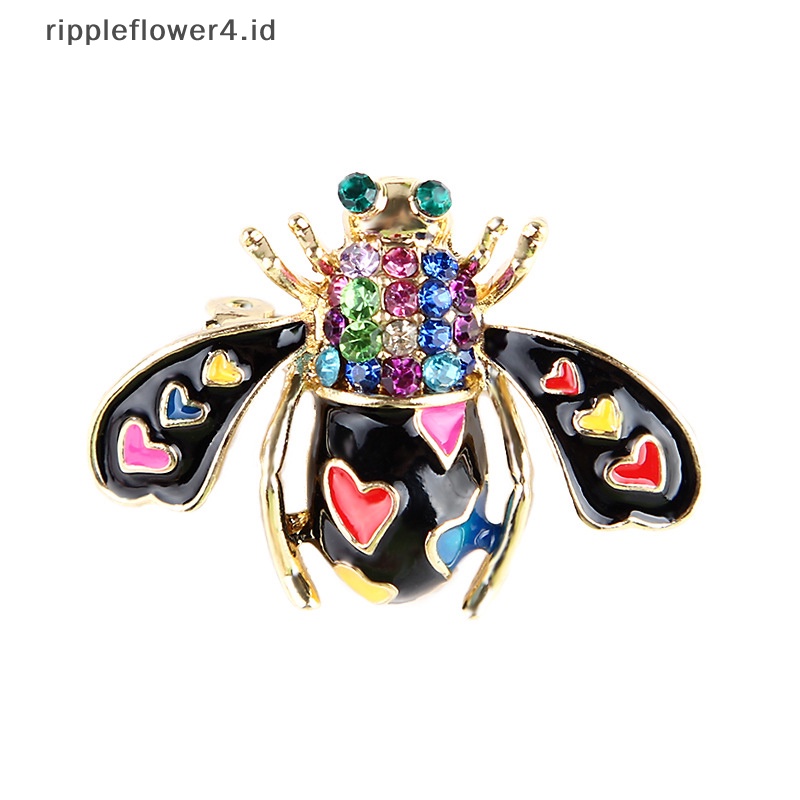 {rippleflower4.id} Fashion Enamel Kristal Jantung Lebah Serangga Bros Pin Syal Korsase Perhiasan Hadiah~