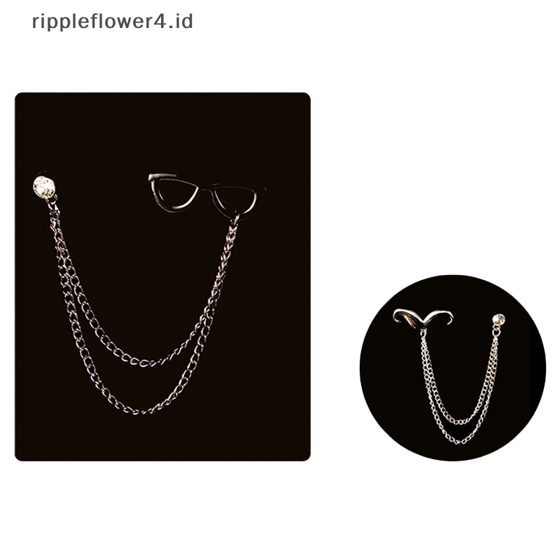 {rippleflower4.id} Bros Kumis Kacamata Kristal Rumbai Rantai Kerah Pin Jas Baju Pakaian Bros Untuk Wanita Pria Payudara Bunga Sepatu Topi Aksesoris~