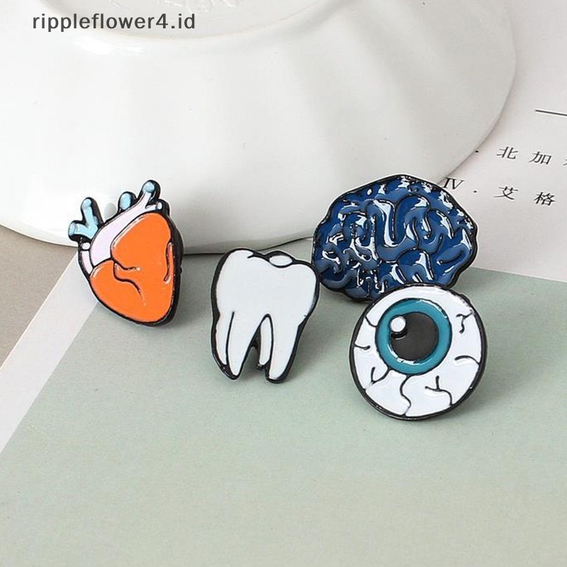 {rippleflower4.id} Warna Drop Oil Organ Manusia Bros Korsase Otak /Mata /Teeth/Heart Brooch Aksesoris~