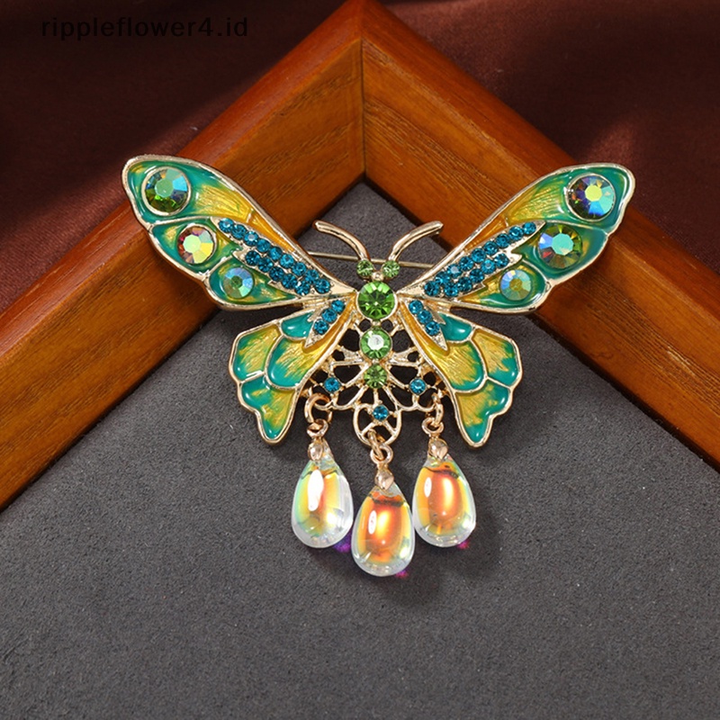 {rippleflower4.id} Tetesan Air Rumbai Kupu-Kupu Bros Untuk Unisex Enamel Serangga Pesta Kecantikan Kantor Bros Pin Hadiah Pakaian Dekorasi~