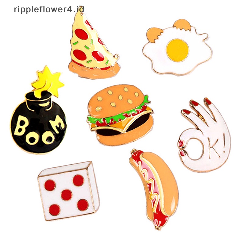 {rippleflower4.id} Bros Enamel Pin French fries Telur Burger Pizza icon badge Jaket Ransel~