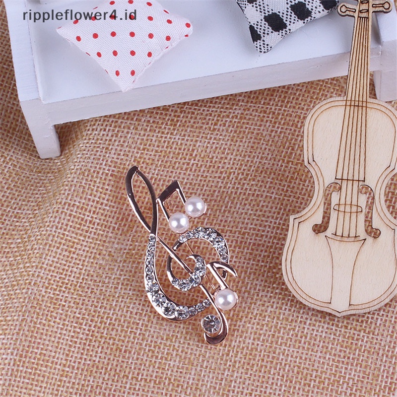 {rippleflower4.id} Wanita Elegan Musik Note Berlian Imitasi Mutiara Bros Indah Bros Fashion Perhiasan~