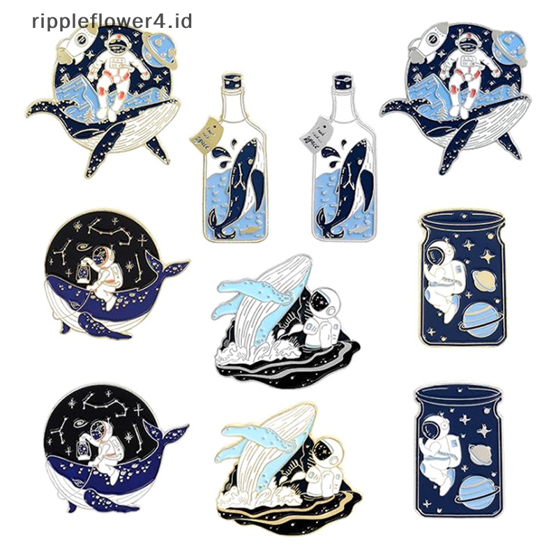 {rippleflower4.id} 1pc Pin Enamel Astronot Dan Paus Adventure Ocean Botol Bros Tas Kerah Pin~