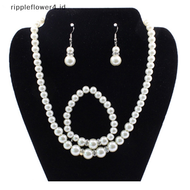 {rippleflower4.id} Kalung Gelang Anting Mutiara Set Pengantin Perempuan Pesta Pernikahan Hadiah Natal~
