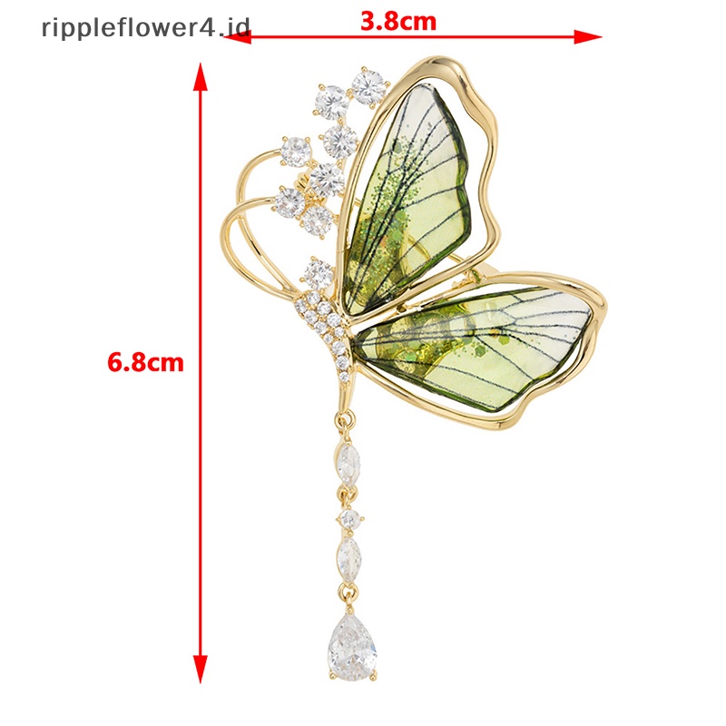 {rippleflower4.id} Fashion Tembus Kristal Kupu-Kupu Rumbai Bros Wanita Kostum Mantel Perhiasan Accessries Hadiah~