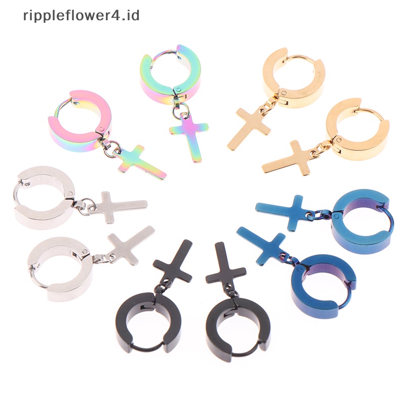 {rippleflower4.id} 1pasang Dari Klip Telinga Salib Yang Dipersonalisasi Anting Dipoles Tangan~