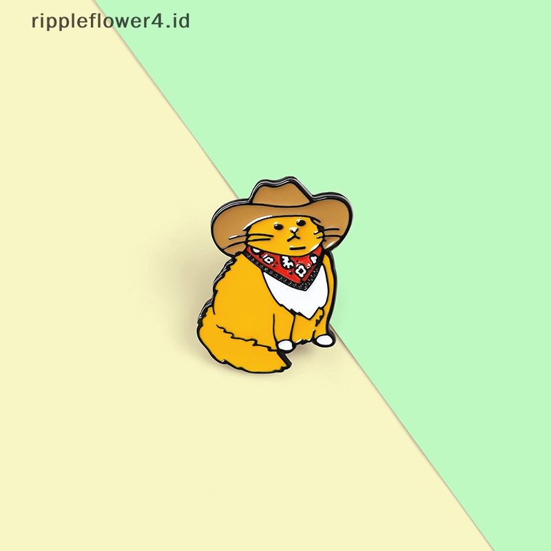 {rippleflower4.id} Koboi Kucing Enamel Pin Lucu Hewan Topi Bros Baju Kerah Tas Lucu Badge Hadiah~