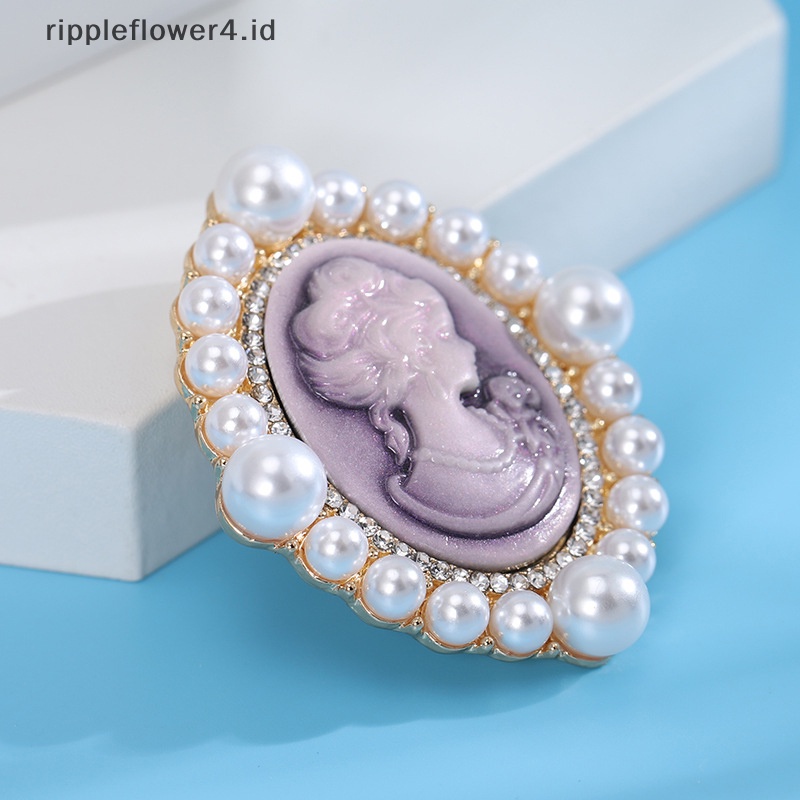 {rippleflower4.id} Vintage Lady Bulat Bros Pin Kecantikan Kepala Timbul Bros Untuk Wanita Gadis Figure Lencana Fashion Bros Perhiasan Hadiah~