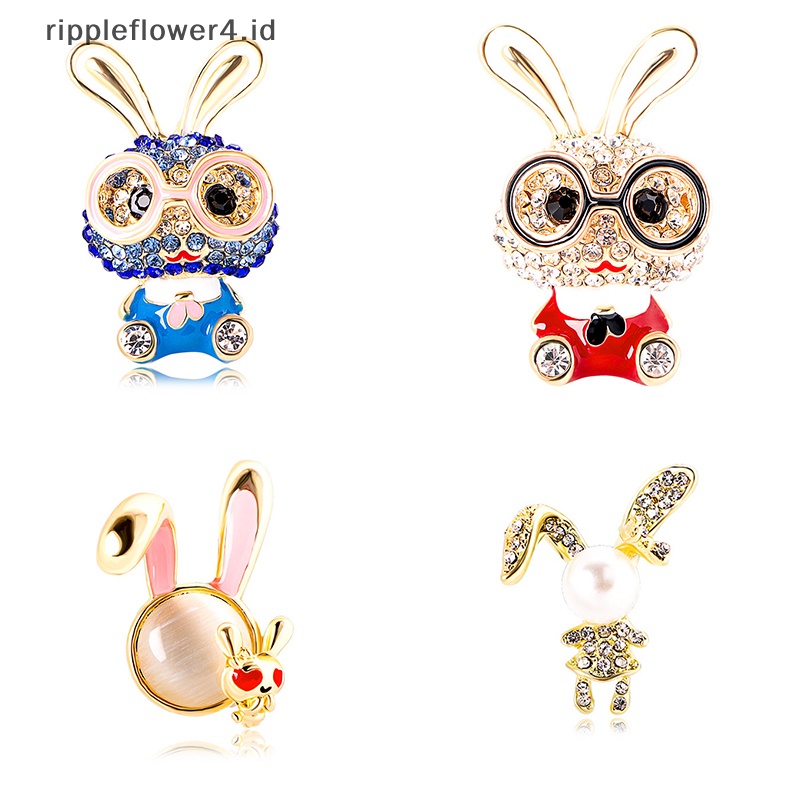 {rippleflower4.id} Memakai Kacamata Kelinci Bros Untuk Wanita Yang Indah Bersinar Enamel Bunny Pesta Bros Pin Hadiah Topi Kain Aksesoris~