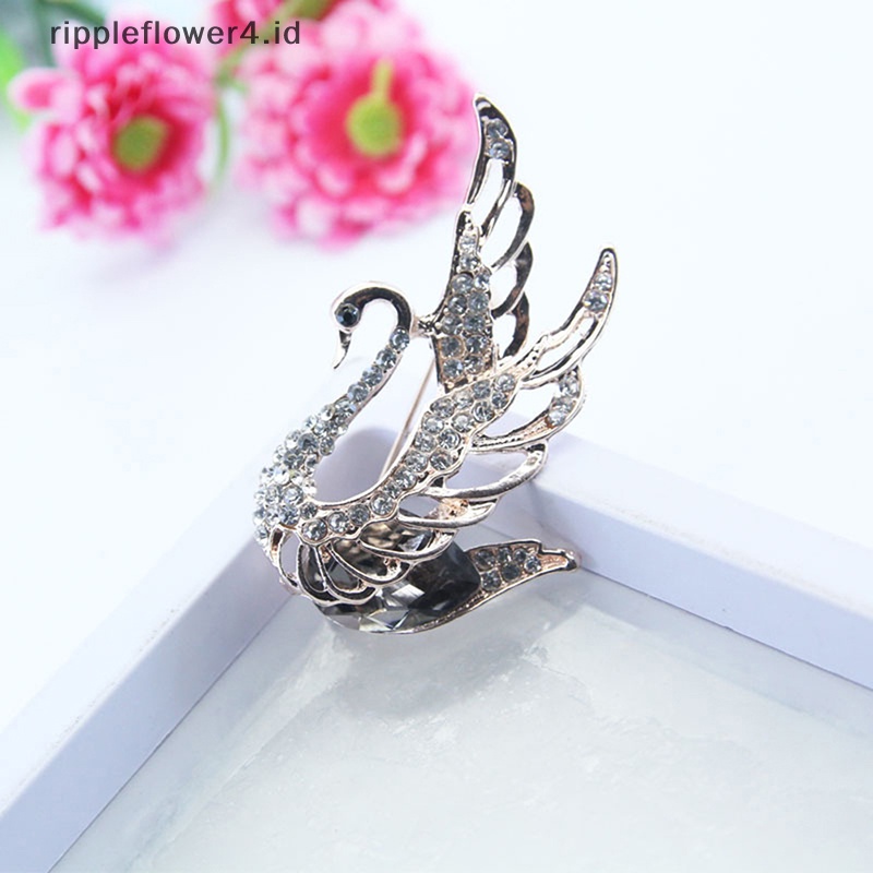 {rippleflower4.id} Fashion Kristal Berlian Imitasi Swan Bros Untuk Wanita Kerah Pakaian Pin Pesta Perhiasan Hadiah~