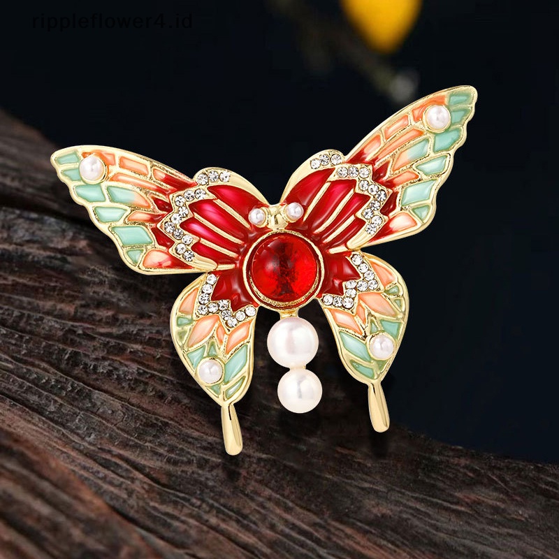 {rippleflower4.id} Vintage Colorful Butterfly Bros Kristal Berlian Imitasi Enamel Pin Serangga Terbang Hewan Bros Pakaian Perhiasan Hadiah~