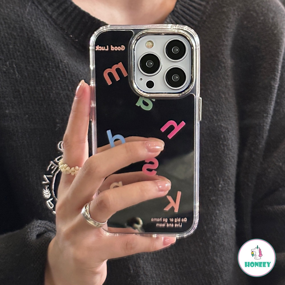 IPHONE Korea Lucu 3D Tombol Bracket Huruf Cermin Telepon Case Untuk Iphone14 13 12 Pro Max11 Aesthetic Pelindung Hard Cover