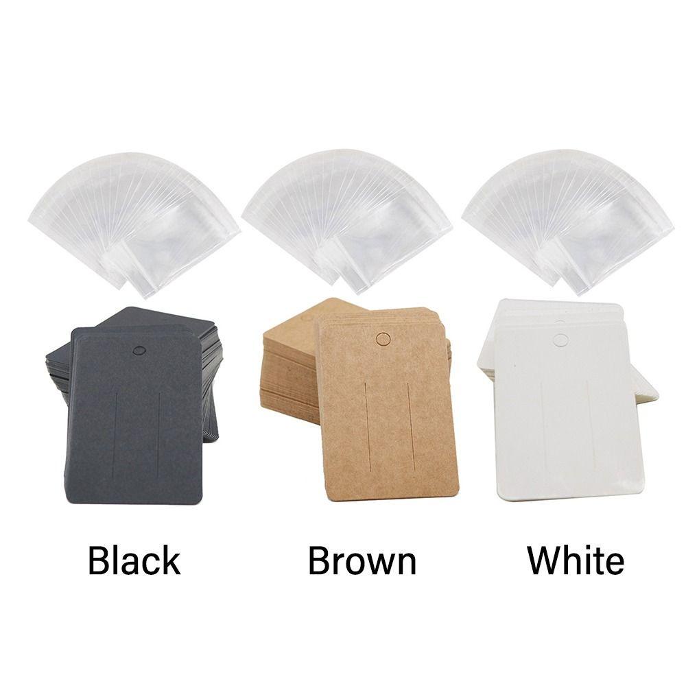 Lily 50PCS Kartu Kemasan Jepit Kraft Paper 7cm*10cm Ornamen Tag Gantung Transparan