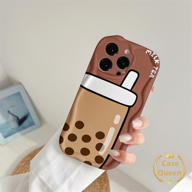 Kartun Kreatif Teh Susu Beruang Glossy Lucu Smiley Case Untuk Redmi 9C NFC 9C 10a2 A1 9A 10A Redmi Note8 11s 9 11 Gradiasi Beruang Kopi Donat Telepon 3D Wavy Curved Edge Soft Cover