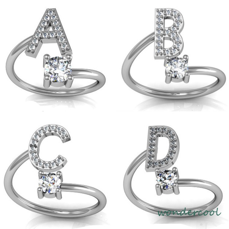 A-z Huruf Adjustable Opening Ring Wanita Couple Alfabet Nama Pria Cincin Inisial Perhiasan Bahan Alloy-Won