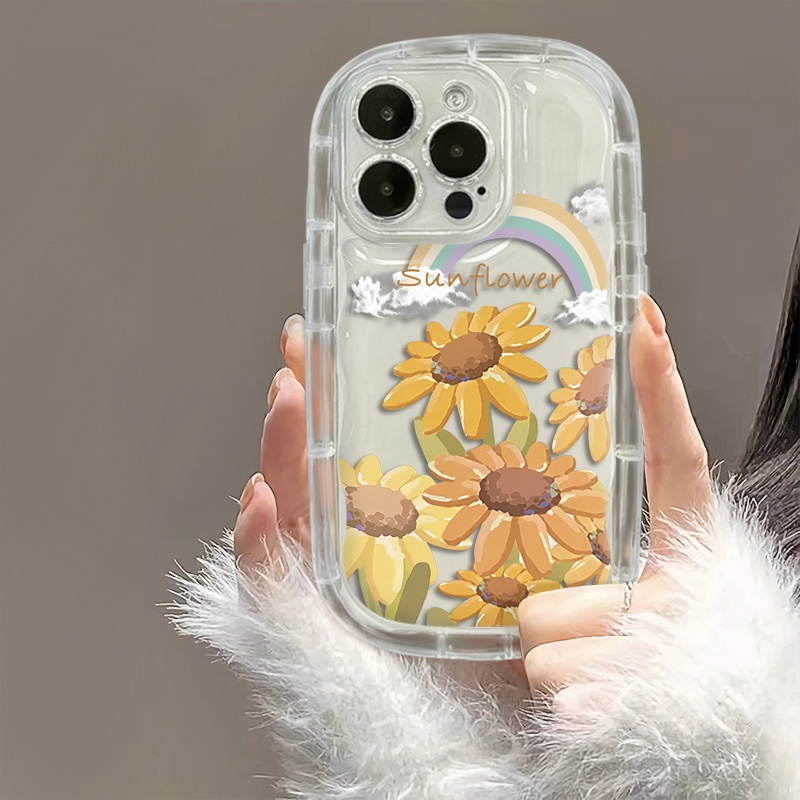 IPHONE Bunga Matahari Soft Case Kompatibel Untuk Iphone14 13 12 11 Pro Max XS X Xr8 +7 Plus Silikon Transparan Shockproof Casing Phone Cover Cell Precticer