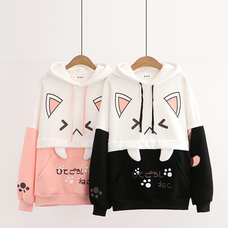 Cat Funny Sweater l Sweter Hoodie Wanita Fleece Premium OOTD Korean Style Remaja Casual Daily
