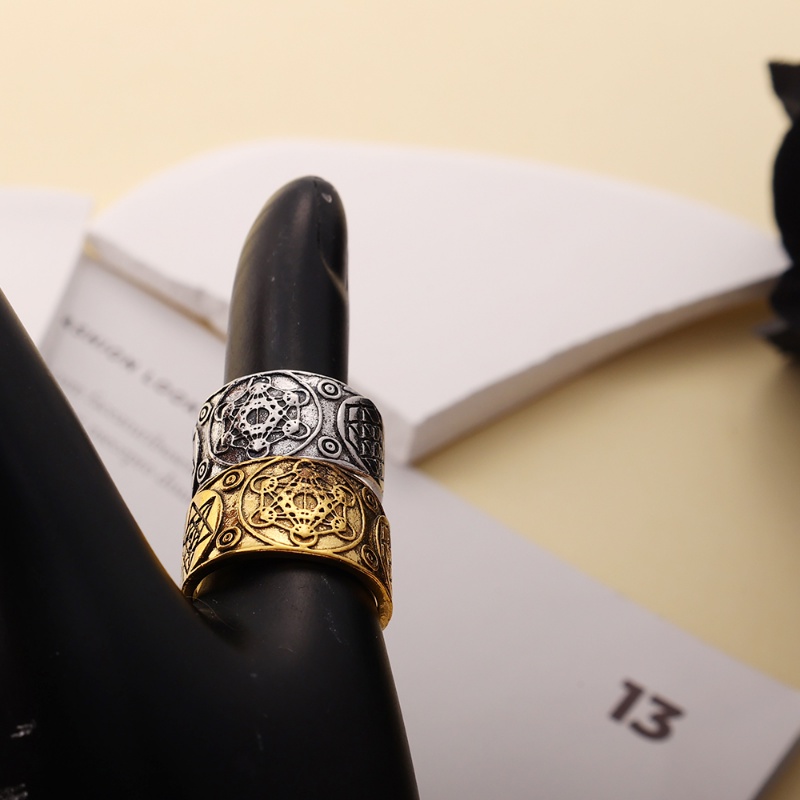 [Unggulan] Personality Hip Hop Rock ring Fashion Cincin Pola Planet Sederhana Kreatif hexagonal Cincin Terbuka Yang Dapat Disesuaikan Cincin Jari Retro Cincin Gaya Eropa Dan Amerika