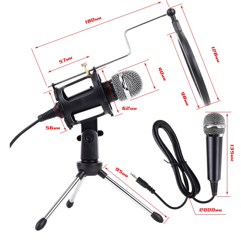 Mikrofon Kondensor Rekaman Handphone Microphone Microfone Untuk Komputer PC Karaoke Mic Holder Untuk Android 3.5mm Plug [ZXL]