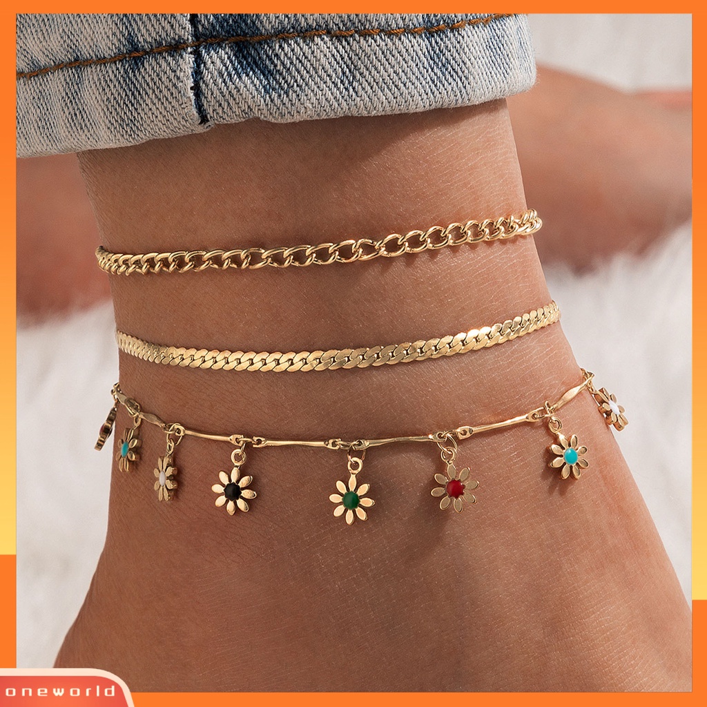 [WOD] 3pcs /Set Gelang Kaki Wanita Warna-Warni Paduan Indah Semua Pertandingan Gelang Kaki Rantai Untuk Pantai