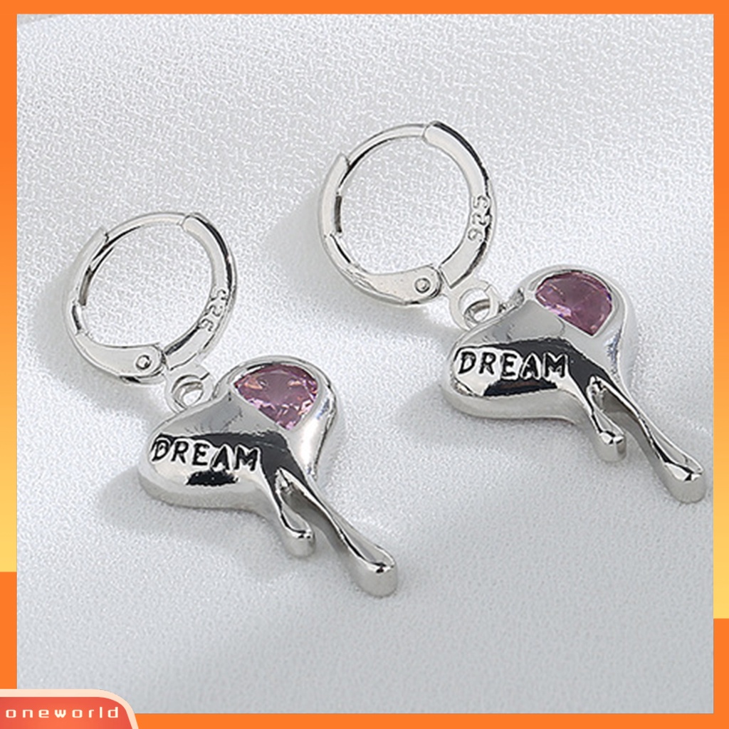 [WOD] 1pc Menjuntai Anting Hip Hop Tidak Teratur Hias Kilau Terang All-match Perhiasan Hadiah Cubic Zirconia Wanita Melelehkan Bentuk Hati Liontin Drop Earring Untuk Pesta